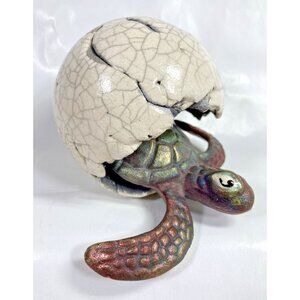 Jeremy Diller Raku Pottery Baby Sea Turtle Hatching Egg Figurine